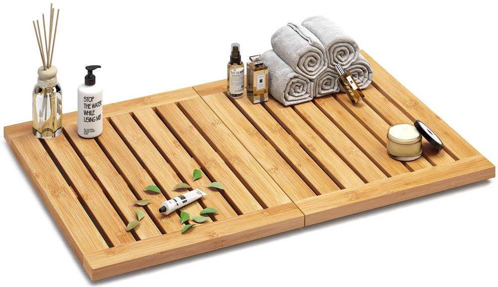 Waterproof Foldable Bamboo Shower Mat Non-Slip Heavy Duty Wooden Bath Mat