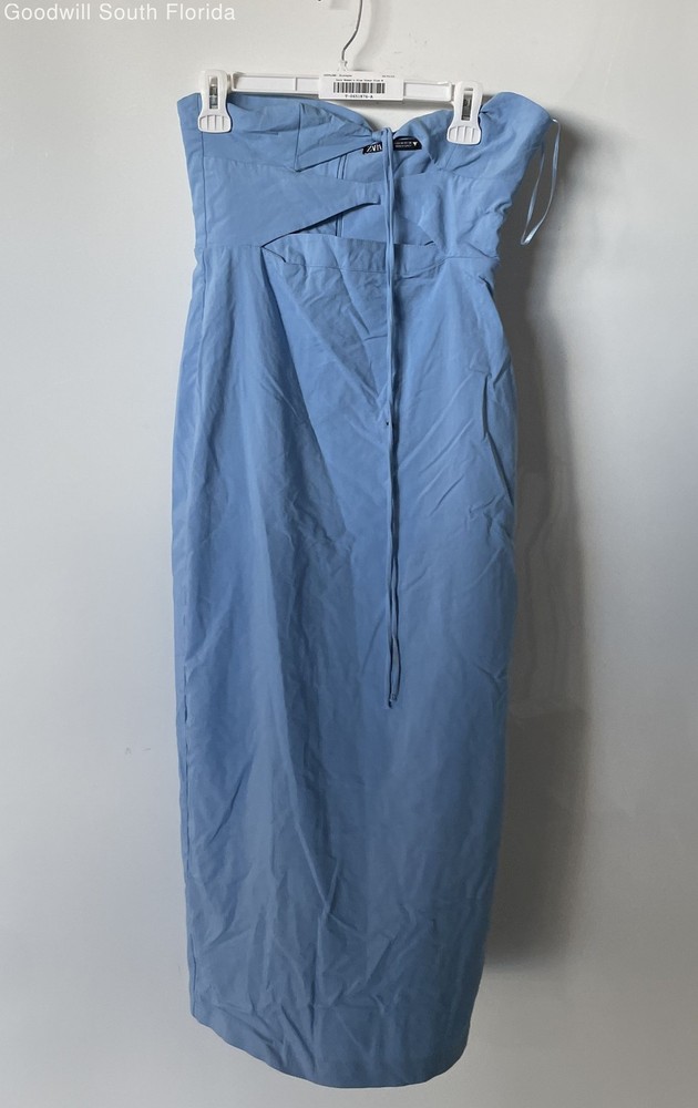 Zara Womens Blue Cutout Strapless Sweetheart Neck Back-Zip Sheath Dress Size M