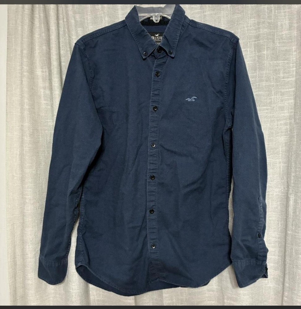 Hollister Shirt Mens Medium Blue Muscle Fit Epic Flex Stretch Button Down Oxford