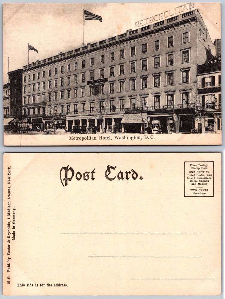 Metropolitan Hotel Washington DC Facade Postcard