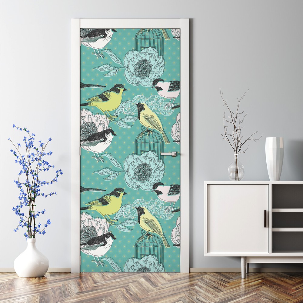 Birds and Flowers decor vintage Door Decal paper art self-adhesive