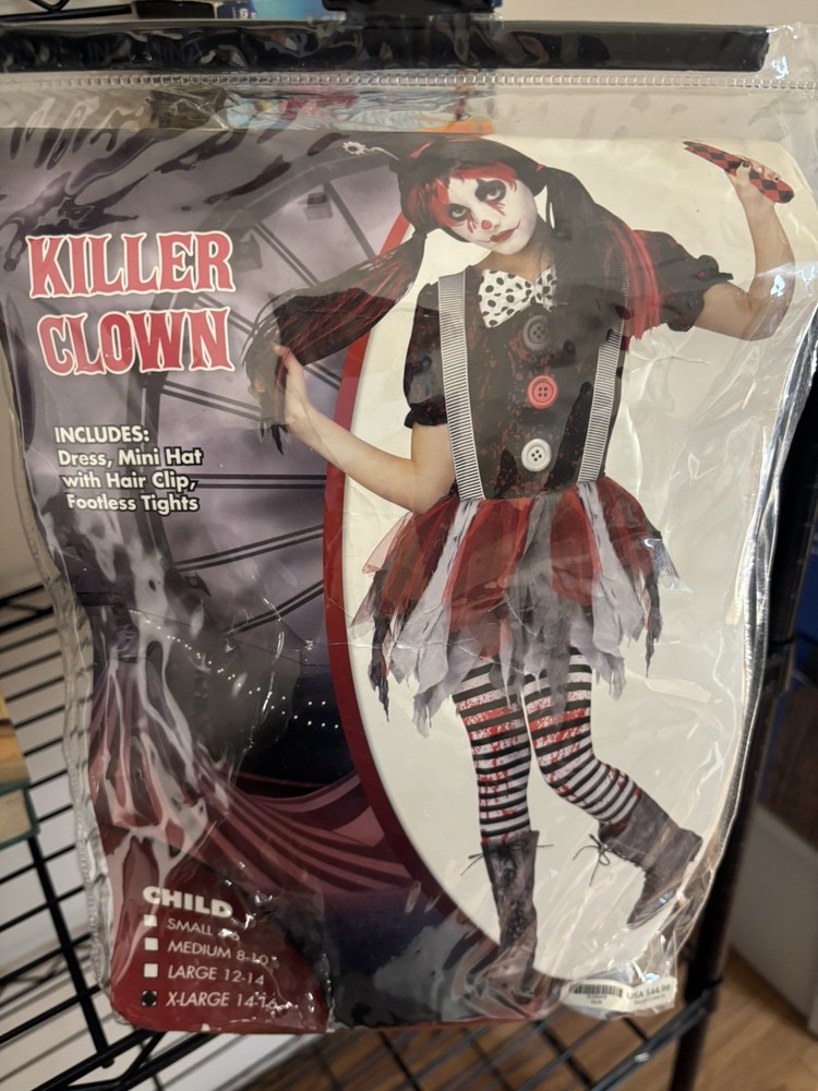 Girls KILLER CLOWN scary creepy Halloween Costume sz xl