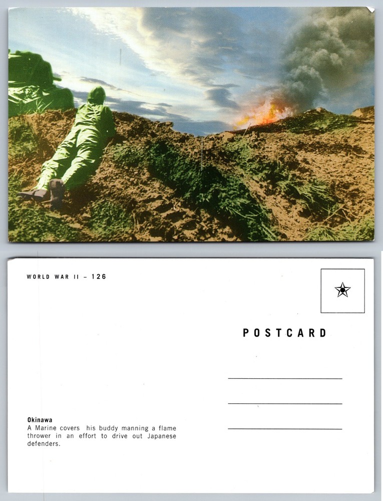 Okinawa Marine Flame Thrower Battle Postcard