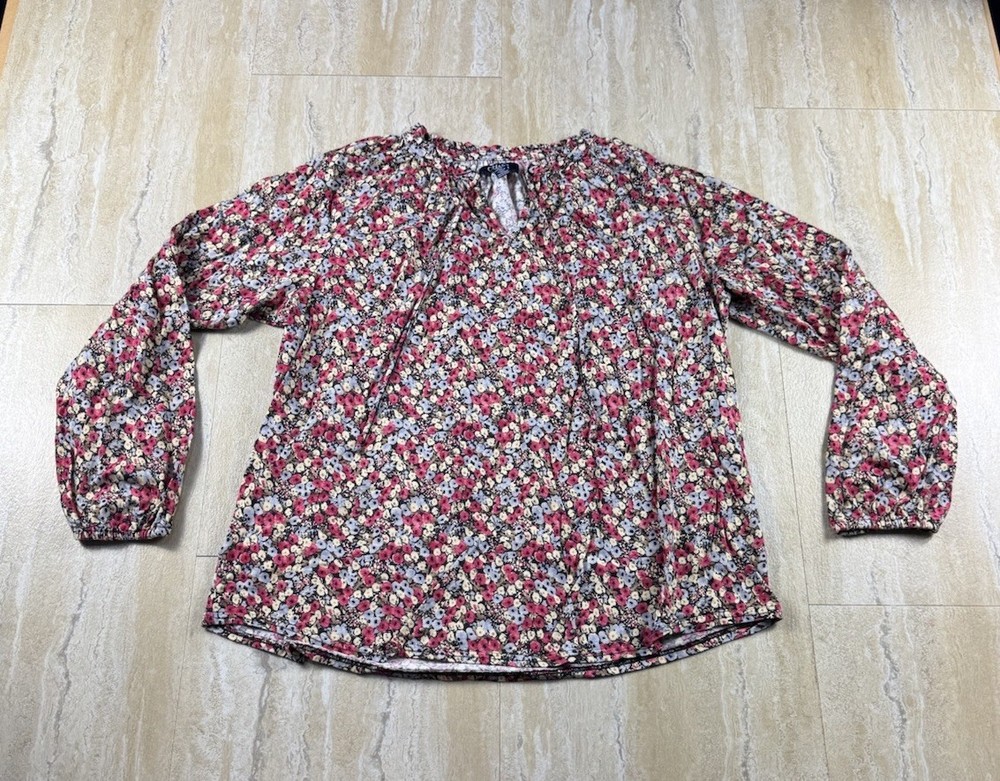 Chaps Womens Large Multicolor Floral Long Sleeve Peasant Blouse Knit Top