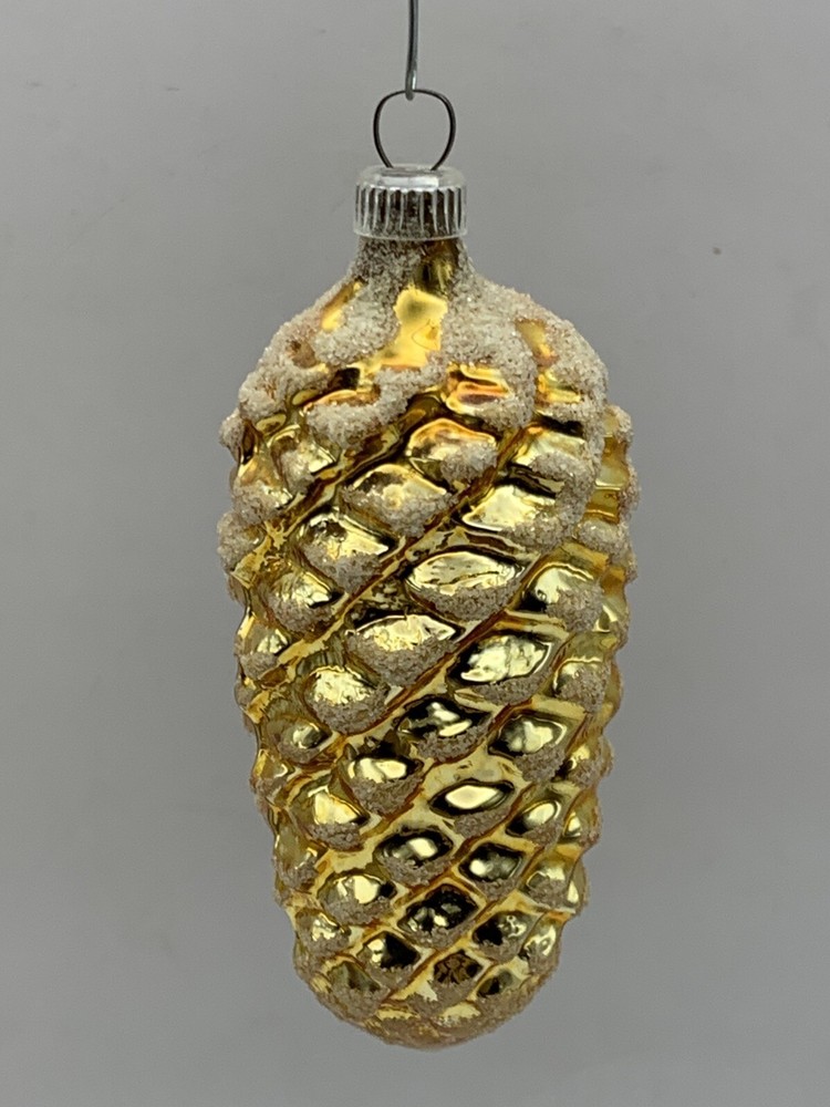 Vintage Figural West Germany Gold Frosted Pine Cone Ges Gesch Ornament