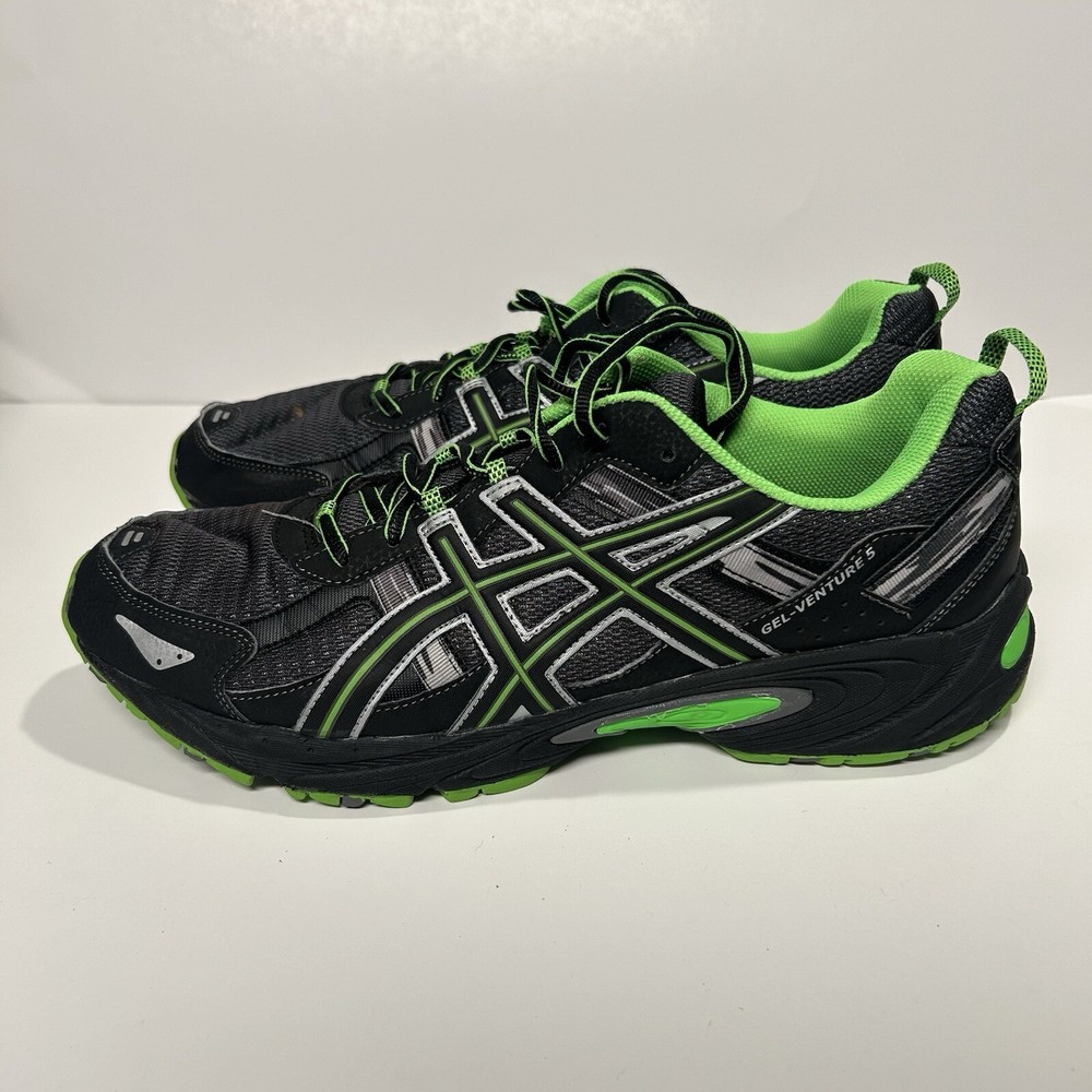 Men's ASICS GEL-Venture 5 Black/Gray /Green Trail Running Size 15