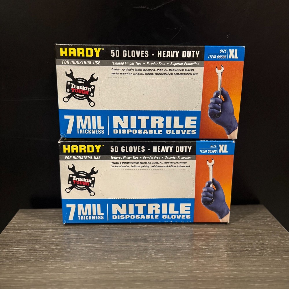 Hardy 68506 Heavy Duty 7 MIL Nitrile Gloves XL 2 Boxes of 50