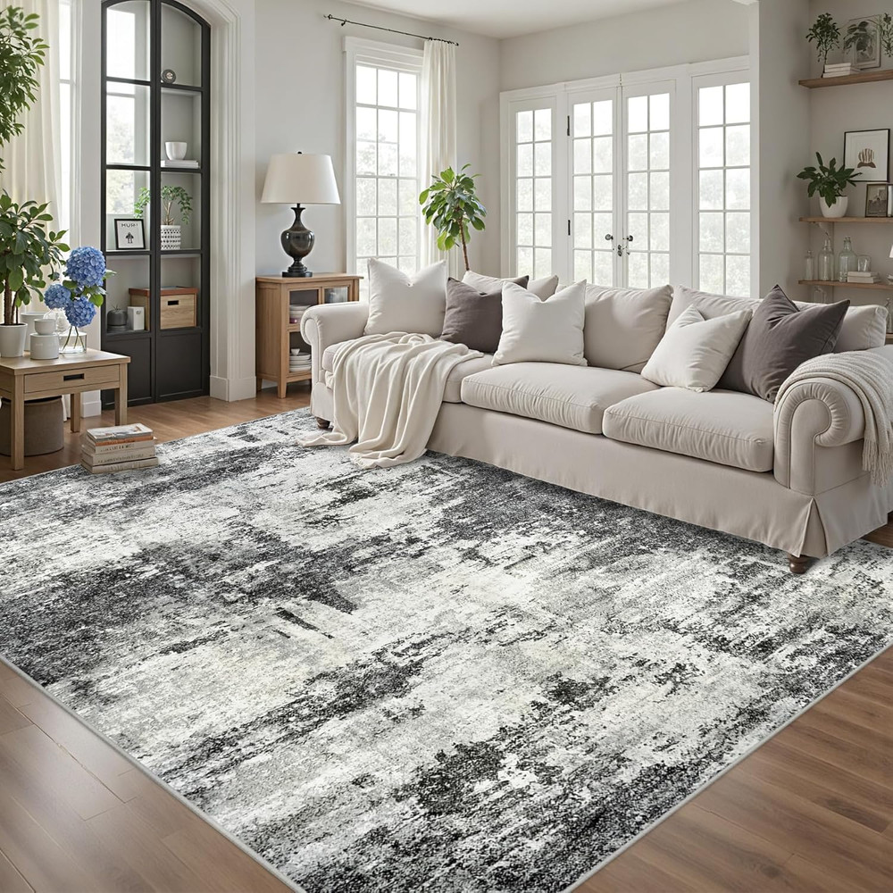 8X10 Area Rugs for Living Room: Abstract Washable Rug with Anti-Slip Backing Non