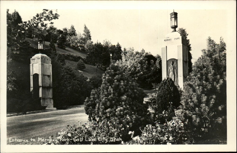 RPPC Salt Lake City Utah Memory Park entrance real photo postcard