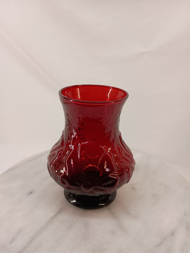 Vintage Anchor Hocking Embossed Rainflower Royal Ruby Red 5.5
