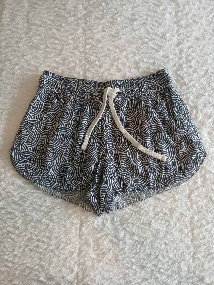 Womens Linen Blend Shorts S Blue White Cottage Beach Casual Comfort Boho Preppy