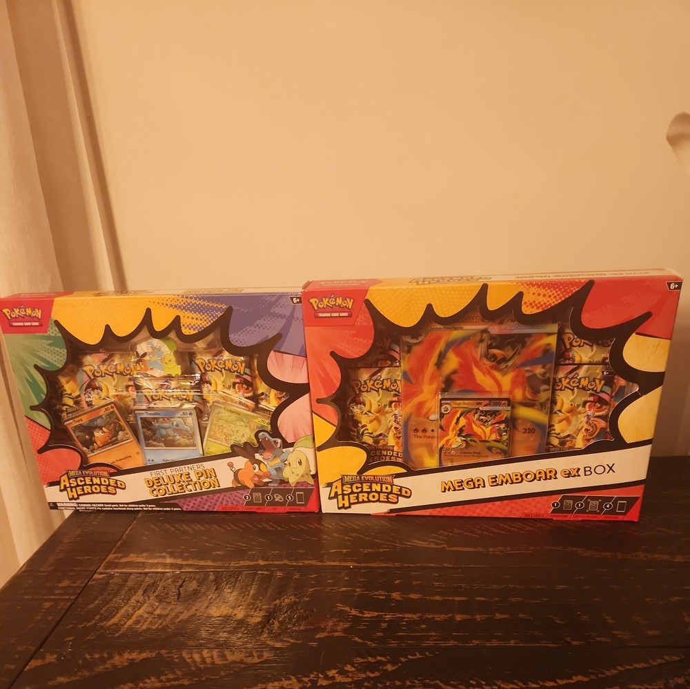 Pokemon TCG Ascended Heroes Mega Emboar Ex Box 4 New Sealed LOT Deluxe Pin Set