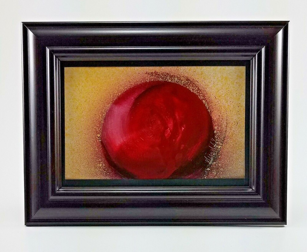 Original Signed Painting of Red Moon with a dark frame by artist Jason Girard