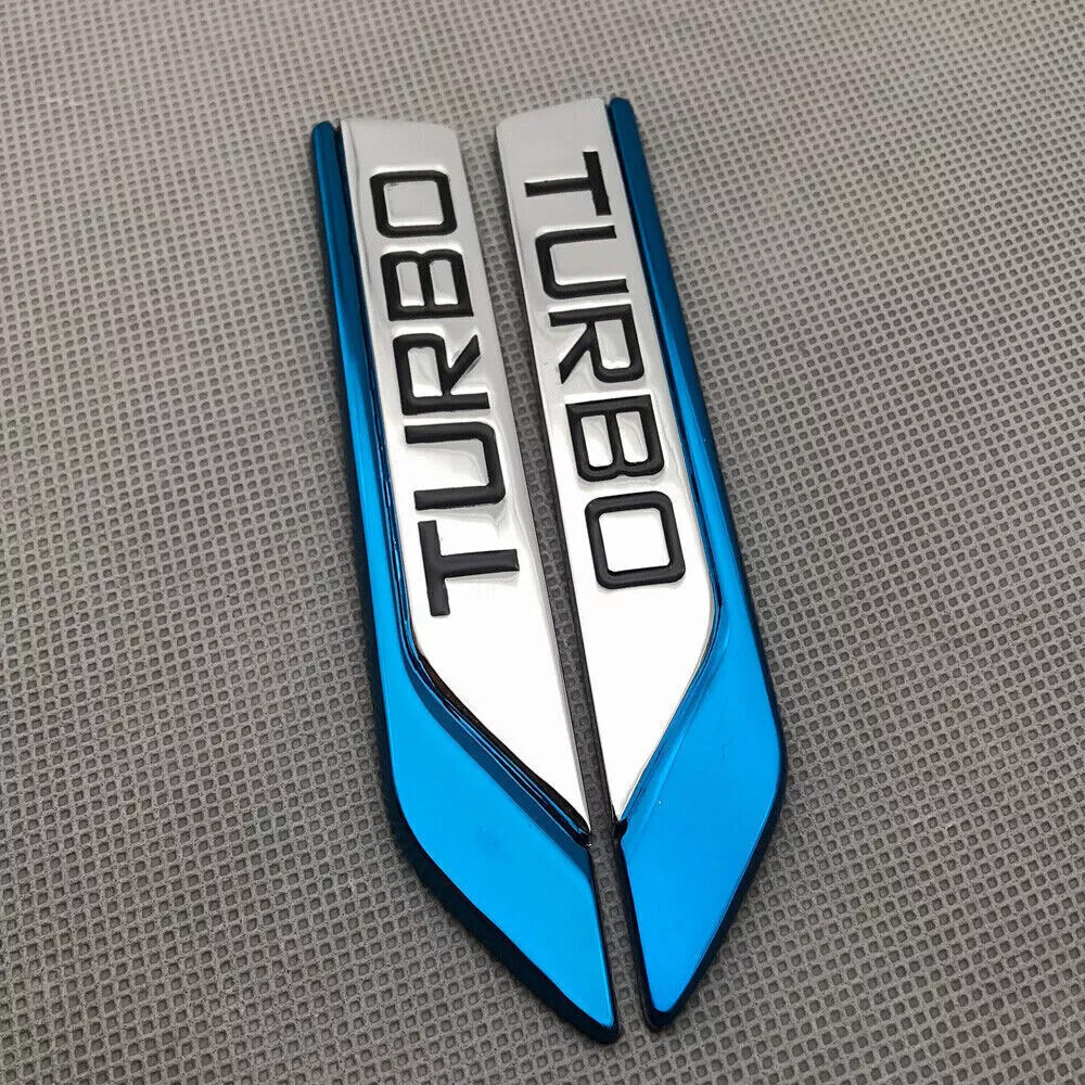 2x Car Accessories 3D Metal TURBO Emblem Badge Stickers Trunk Fender Decal Decor