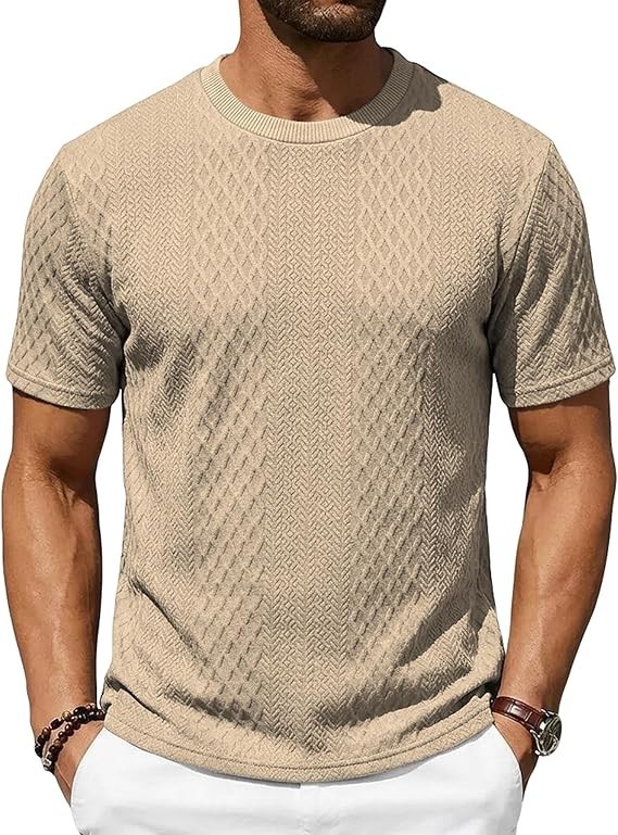 Men's T-Shirts Short Sleeve Knit Crewneck, Casual Textured Pullover Tees - XXXL
