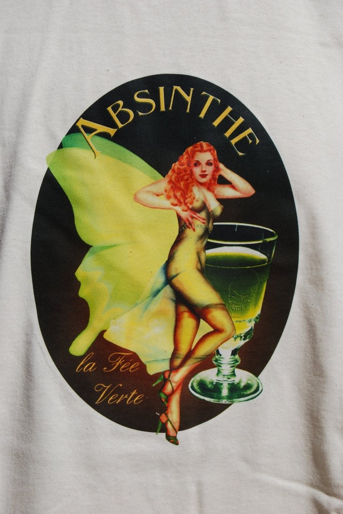 graphic retro art vintage mens Cotton T Shirt , S,M,L,XL , Absynthe-image