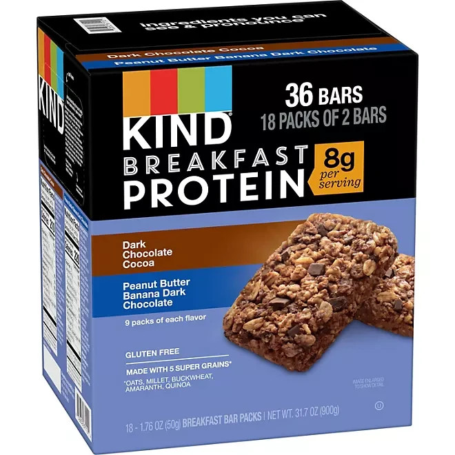 KIND Protein Breakfast Bars Variety Pack - 36 Bars in 18 Packs
