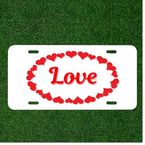 Custom Personalized License Plate Car Tag With Love Hearts Graphics Red