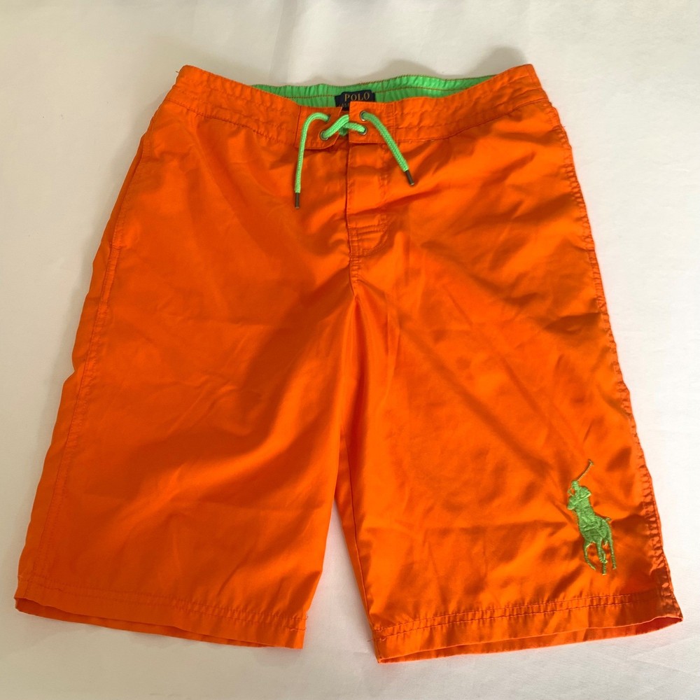 Polo Ralph Lauren Swim Trunks Boys XL 18-20 Orange Green Big Pony Logo Lined