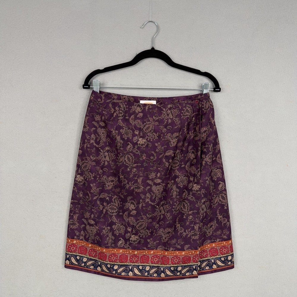 Talbots Skirt Womens 10 Purple Pure Silk Floral Print Border Boho Lined A Line