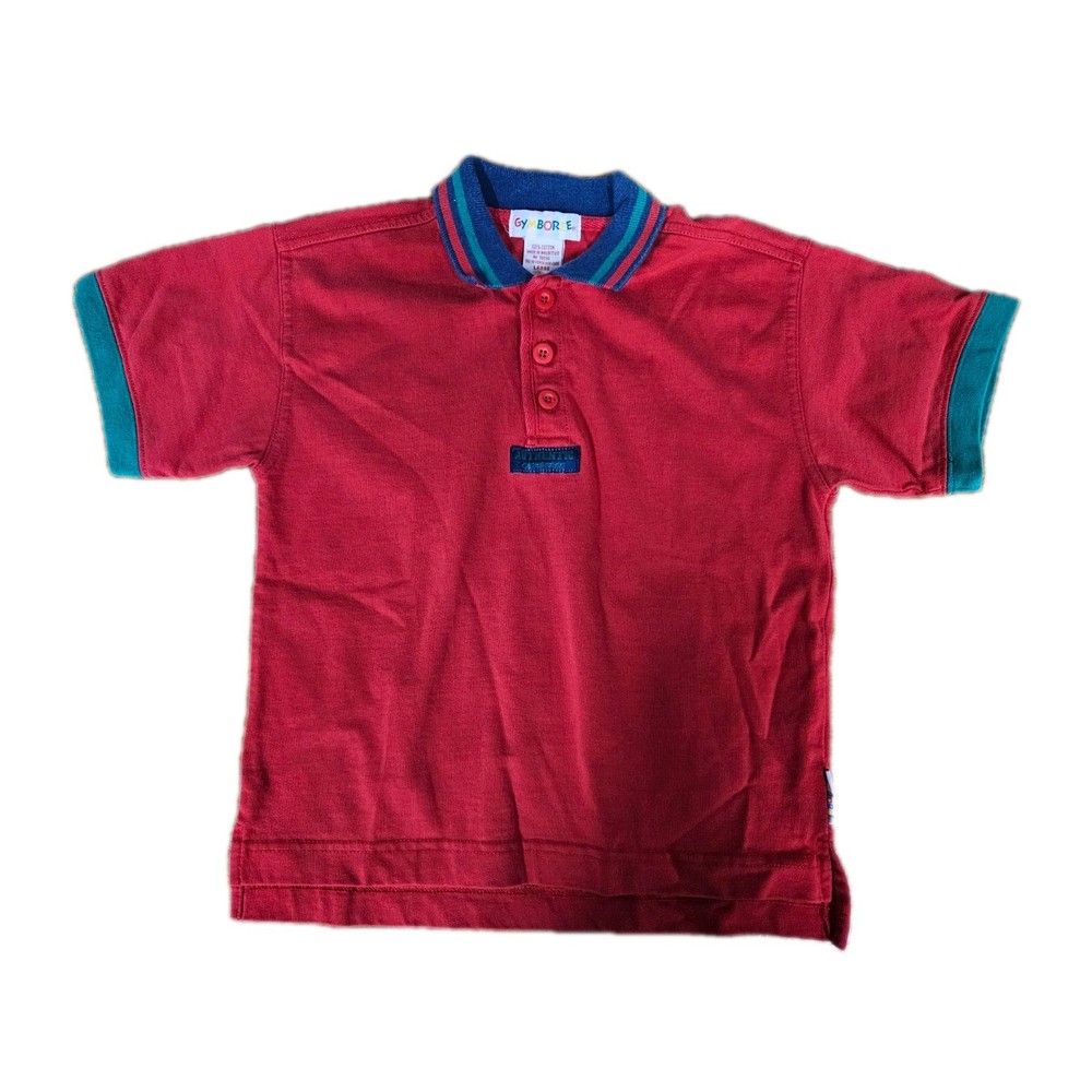 Vtg Gymboree Rainbow Tag Size L Boys Polo Shirt Red Primary Colors