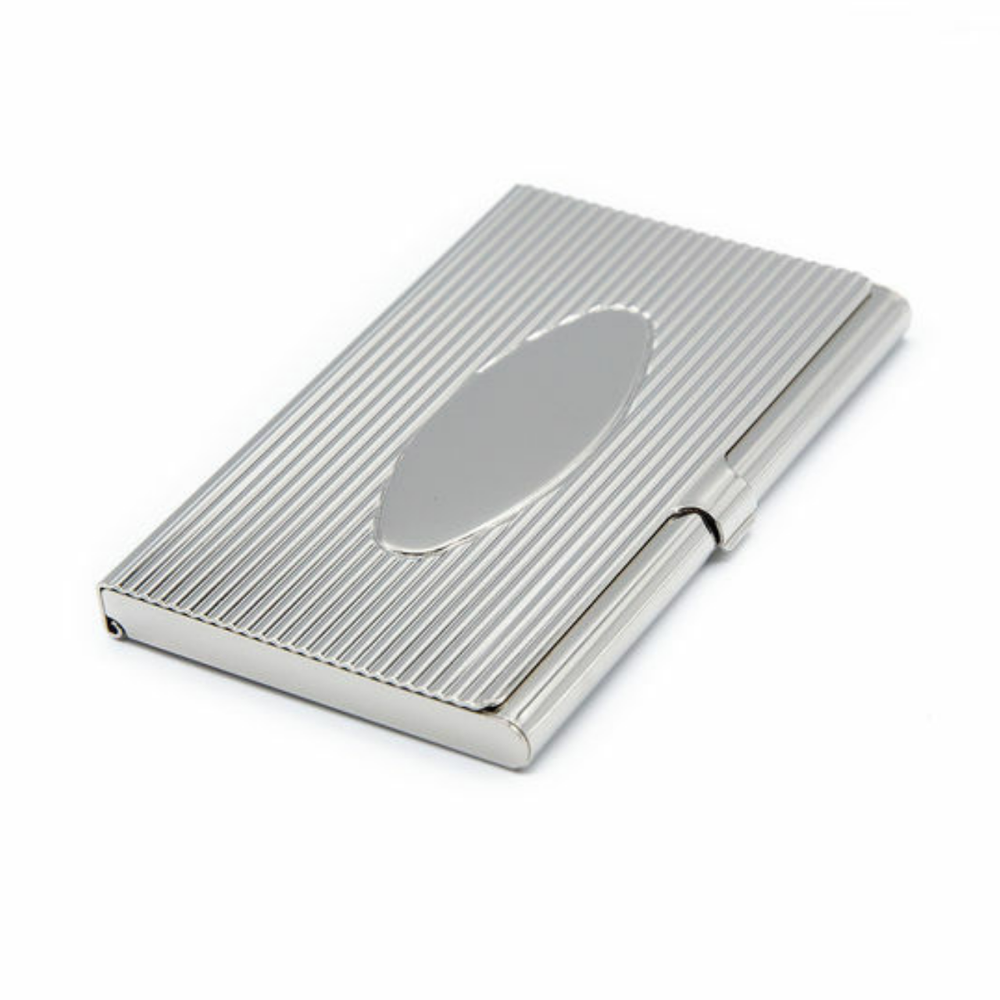 Slim Silver Rectangular Business Card Holder Oval Engraveable Plate