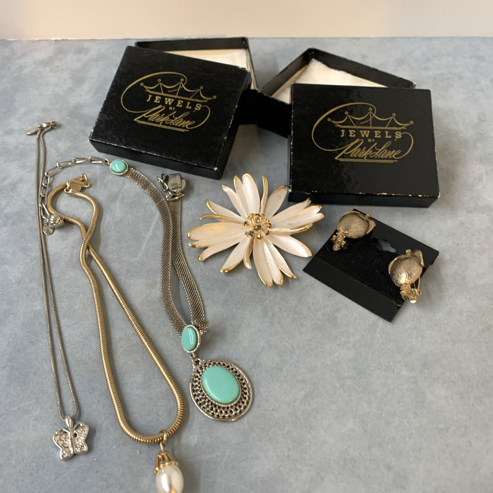 Vintage Park Lane Mixed Jewelry Set with Necklaces Clip Earrings Flower Pin & Boxes