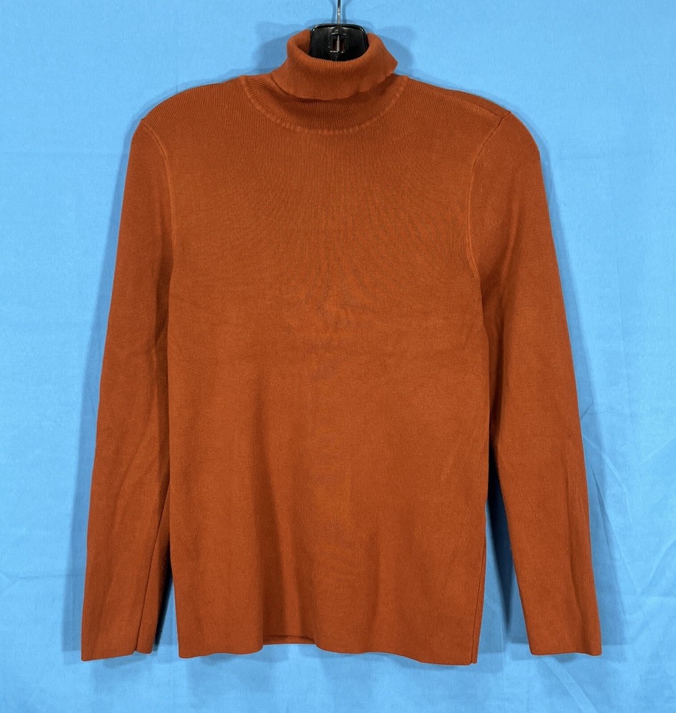 CHICO'S Solid Copper STRETCHY Rib Knit TURTLENECK Body-Hugging SWEATER 1 (US M)