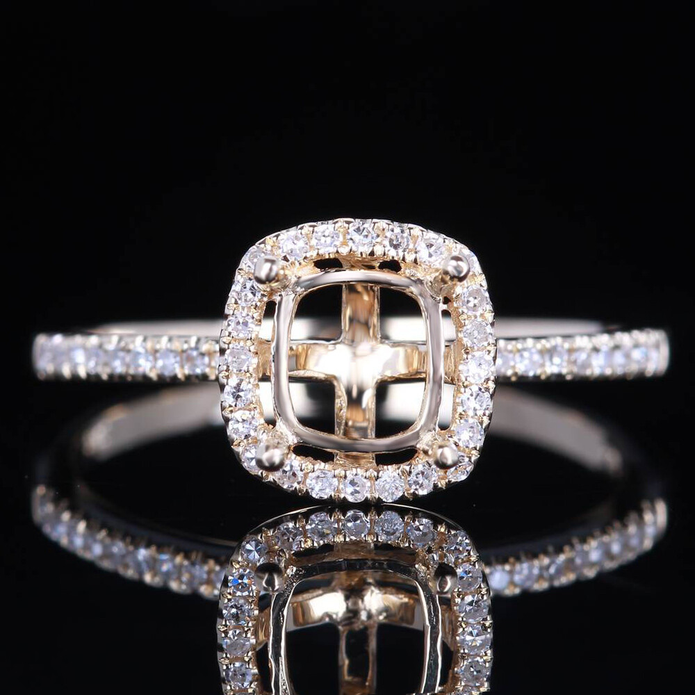 6x5.5mm Cushion Semi Mount Real Diamonds 10k Yellow Gold Jewelry Wedding Ring