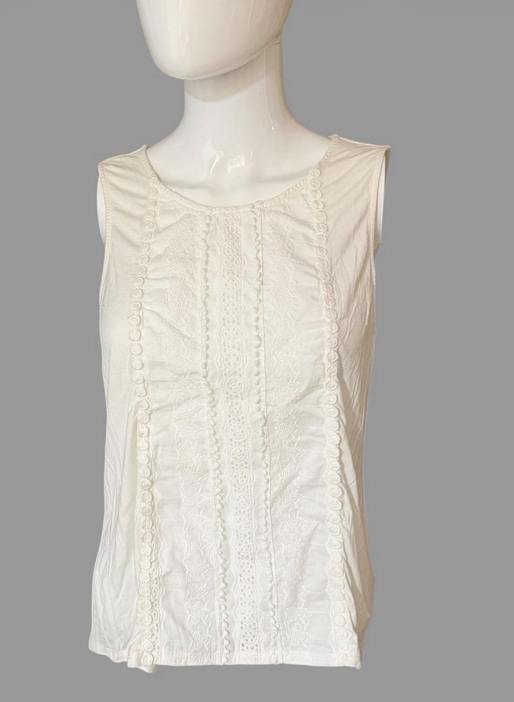 Skies Are Blue Ivory Lace Sleeveless Tank Top Women’s Medium Boho Embroidered