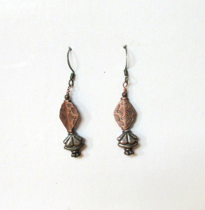 Vintage Dangle Earrings Bohemian Copper Brass Handmade