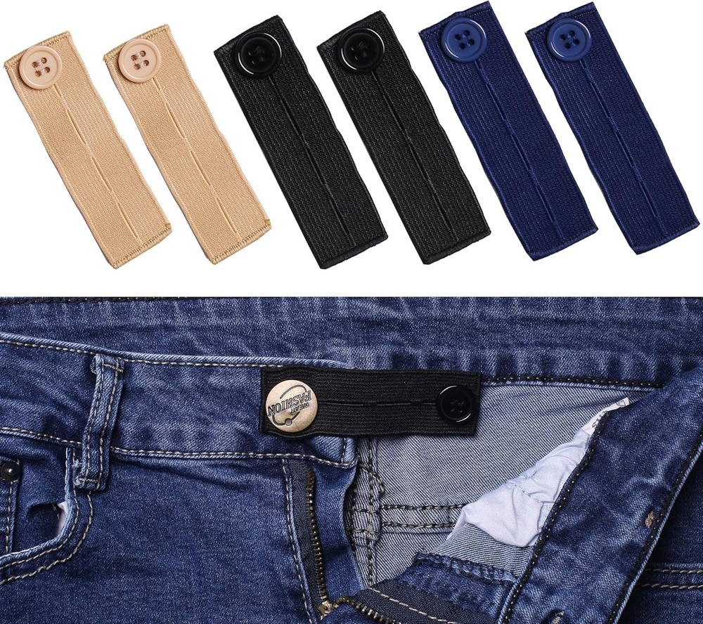 6 Pack Elastic Pants Button Waist Extenders Waistband Expander for Jeans Pants