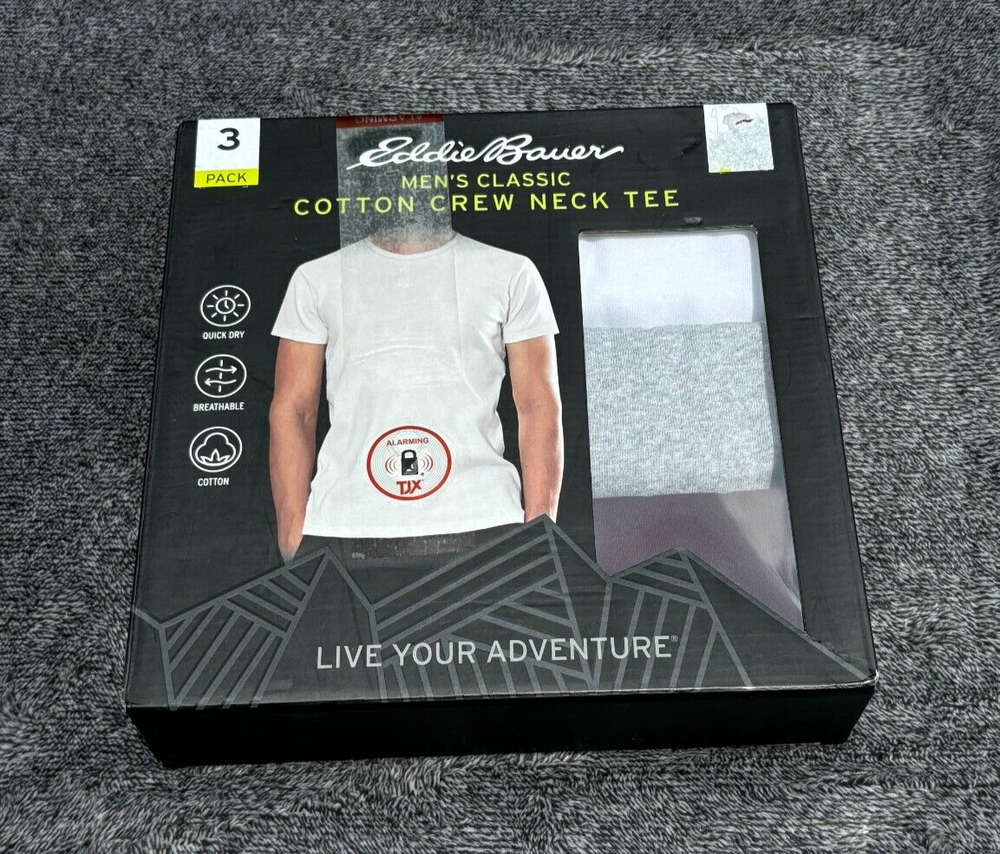 Eddie Bauer Mens Classic Cotton Crew T Shirts 3 Pack Small White Gray Maroon NIB
