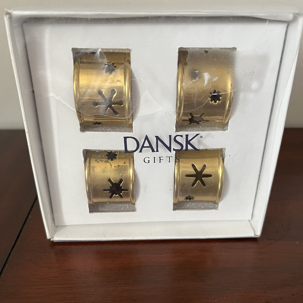 Dansk Napkin Rings- Gold Colored- New In Box - Never Used
