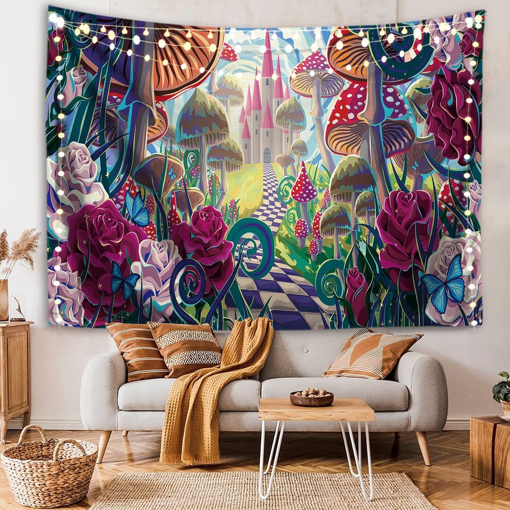 Fantasy Wonderland Tapestry Floral Trippy Dream Wall Art Aesthetic Decor for Her