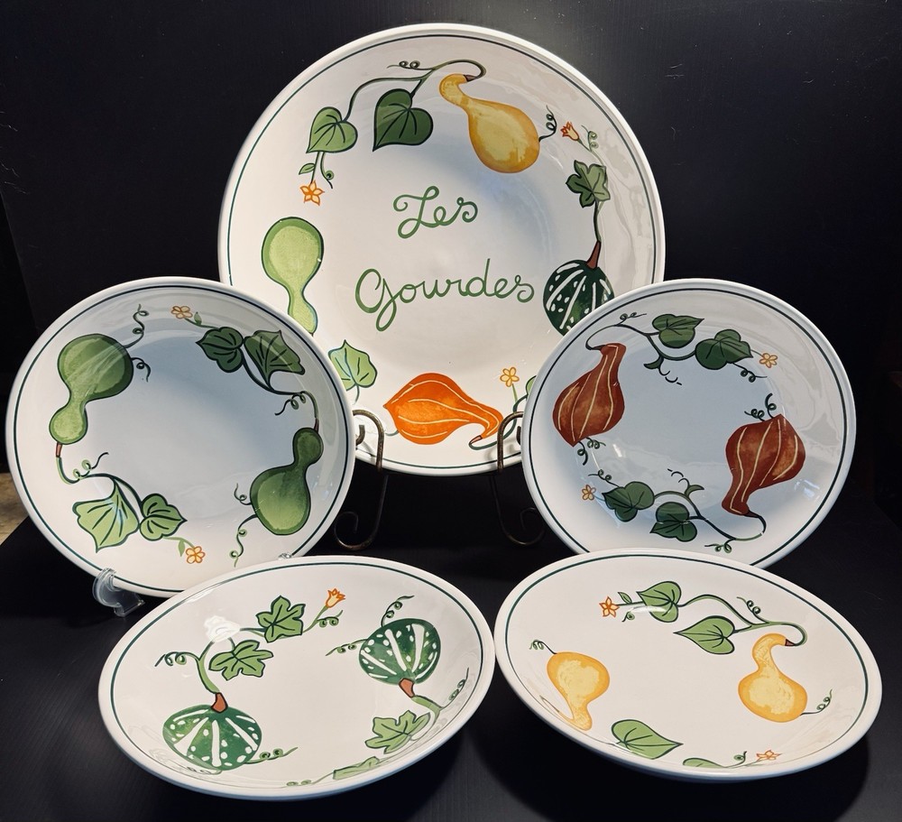 Hand Painted Williams-Sonoma Les Gourdes Pasta Bowls – Portugal – 1 Lg + 4 Sm