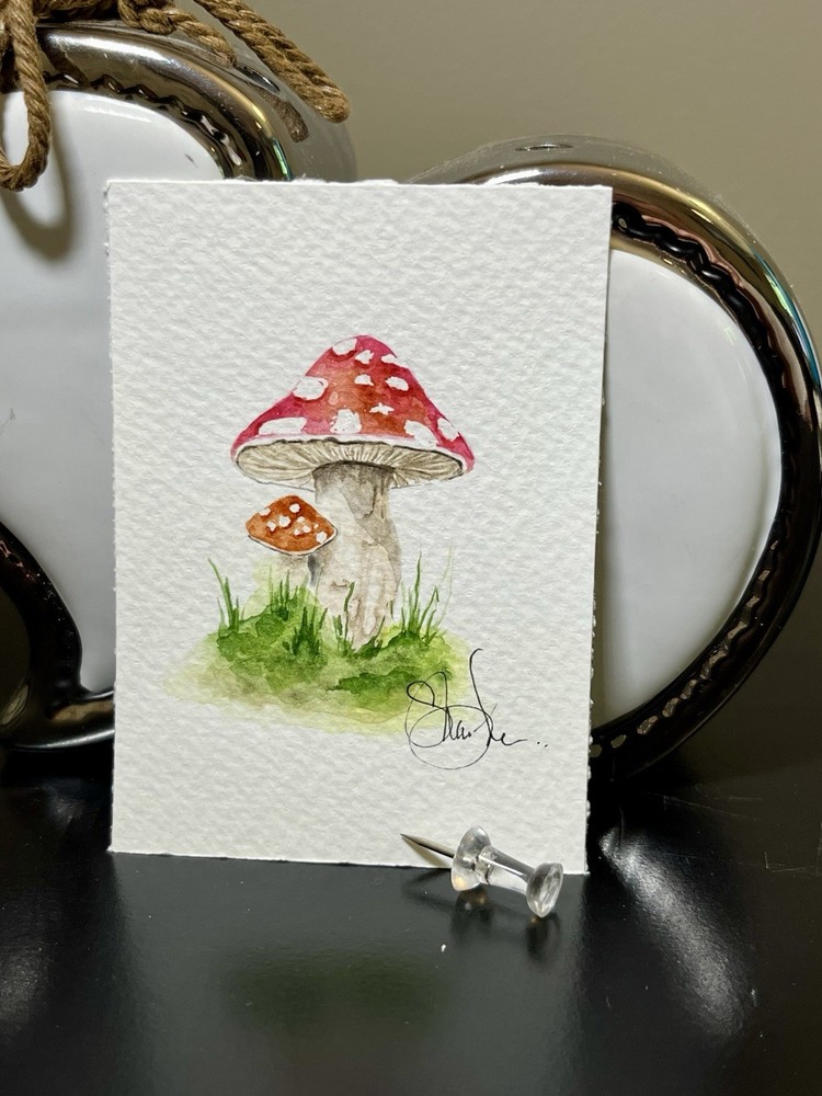 ACEO Original Watercolor painting - mushroom series 3.5” x 2.5”