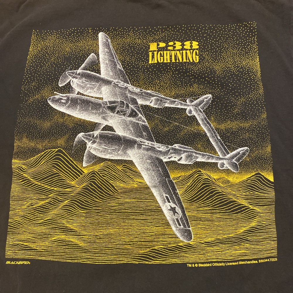 P38 Lightening Y2K Black T Shirt Size Large