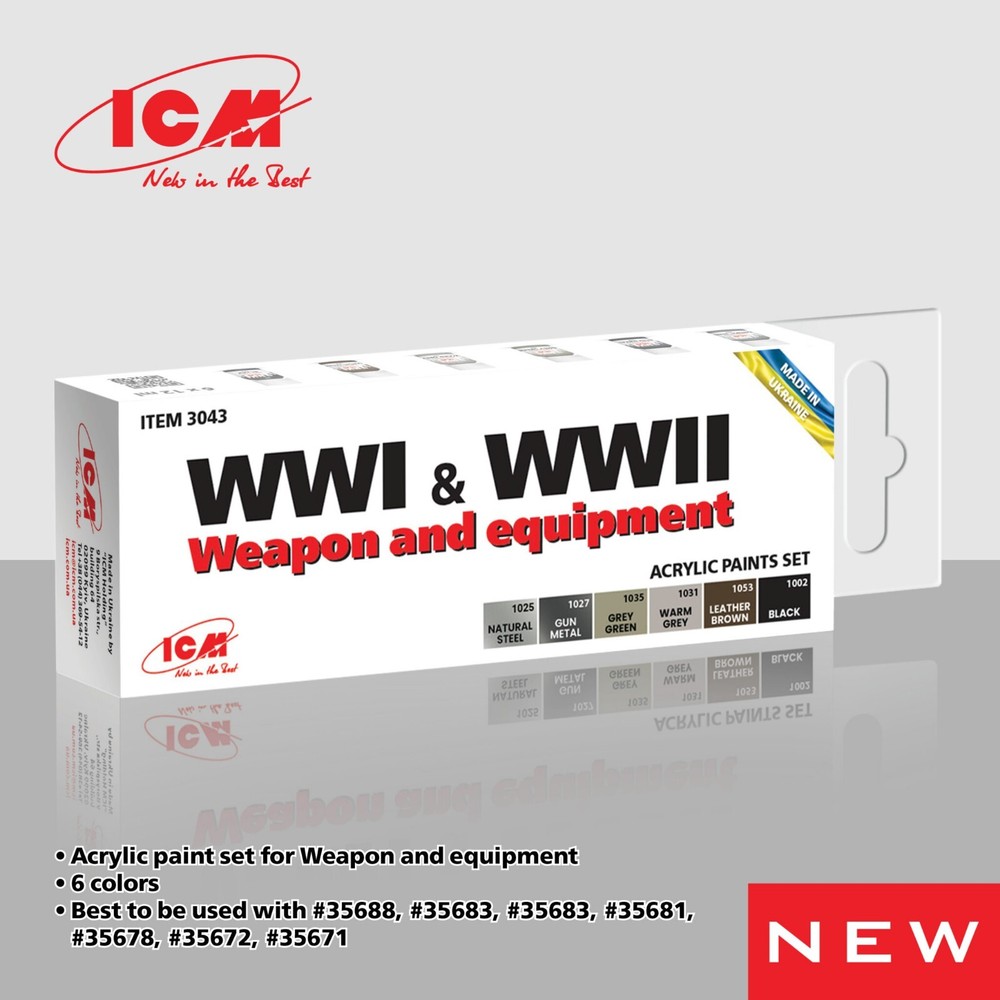 WWI & WWII Model Kit Acrylic Paint Set for ICM 3043 Weapons & Equipment