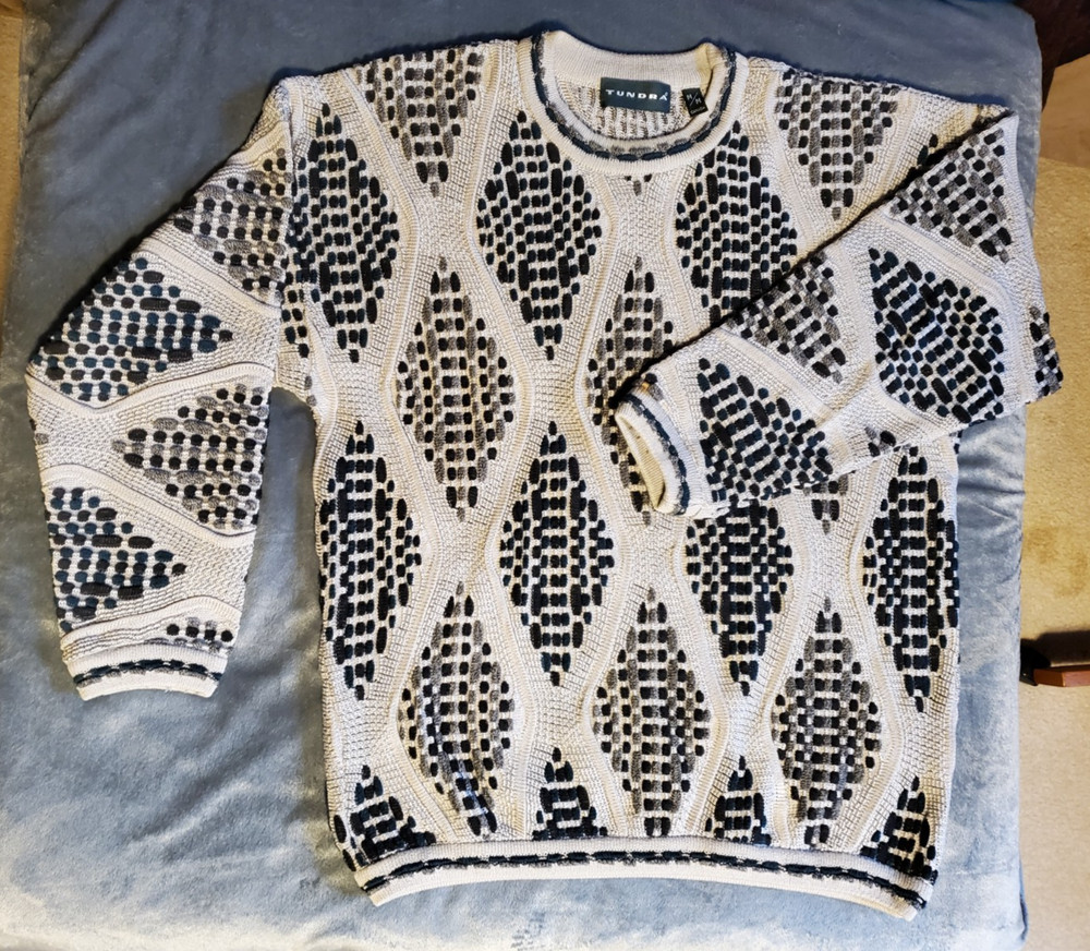 Tundra Canada 3D Knit Coogi Style Pullover Sweater Y2K Lrg Mens L Multi Color #4