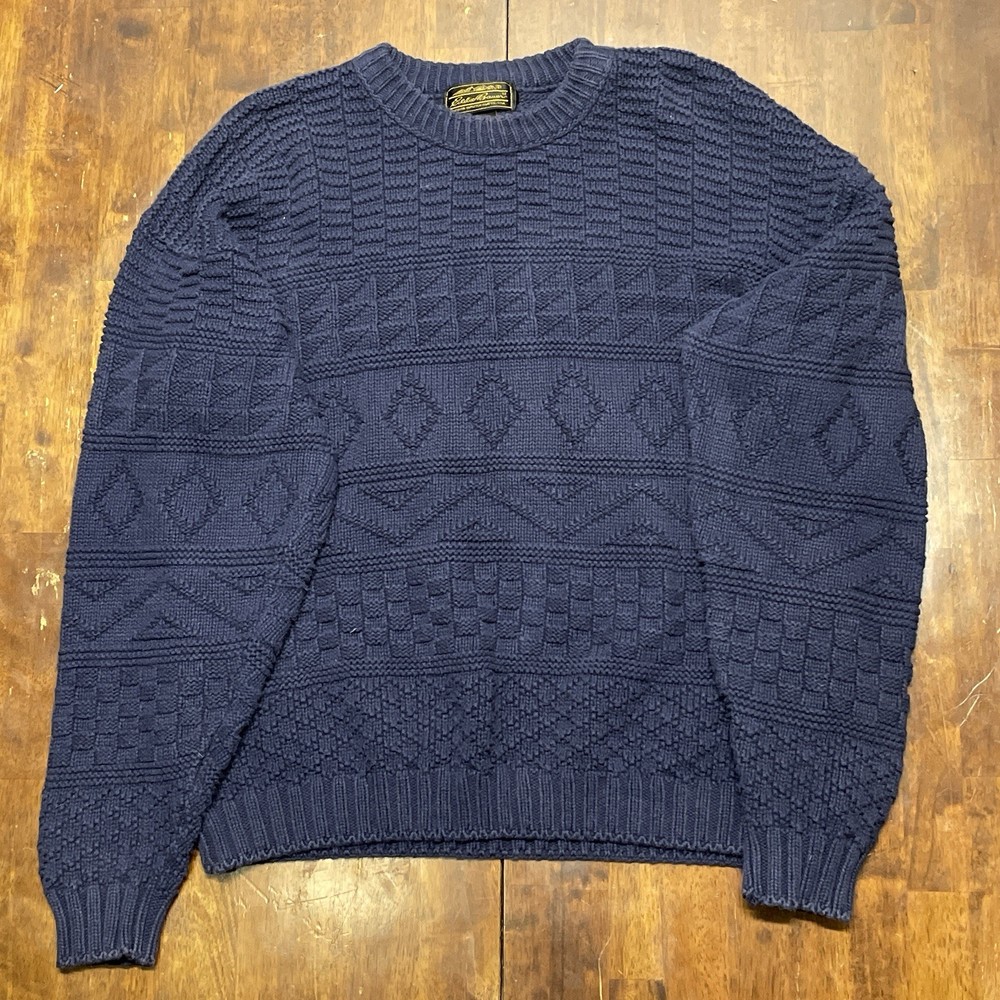 Eddie Bauer Vintage 90s 100% Cotton Sweater Made In USA Size Large Blue