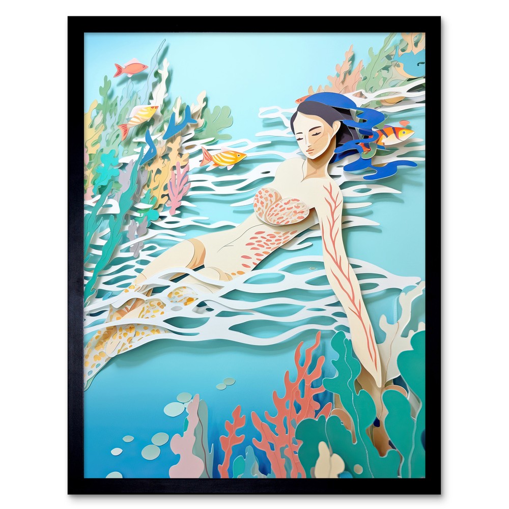 One with the Sea Kirigami Aquatic Craft Landscape Framed Wall Art Print 12x16