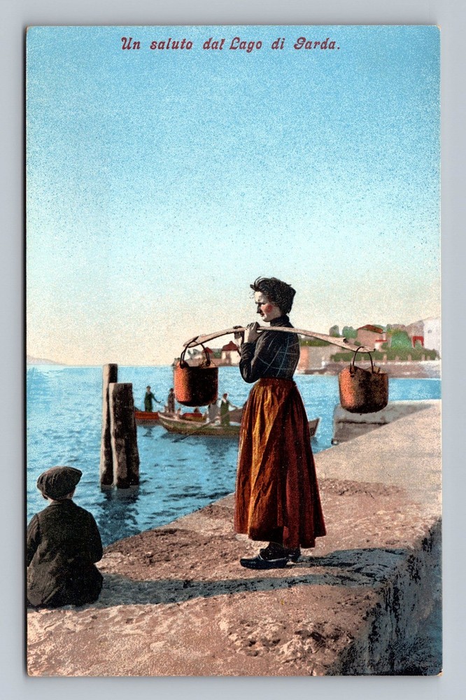 Italy- Greetings From Lake Garda Souvenir Old Postal Card PC Vintage Postcard