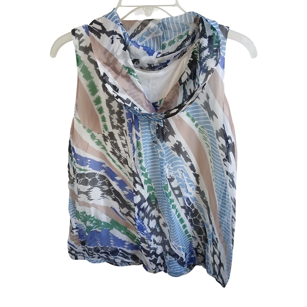 Made In Italy Silk Viscose Abstract Print Cowl Neck Sleeveless Top M