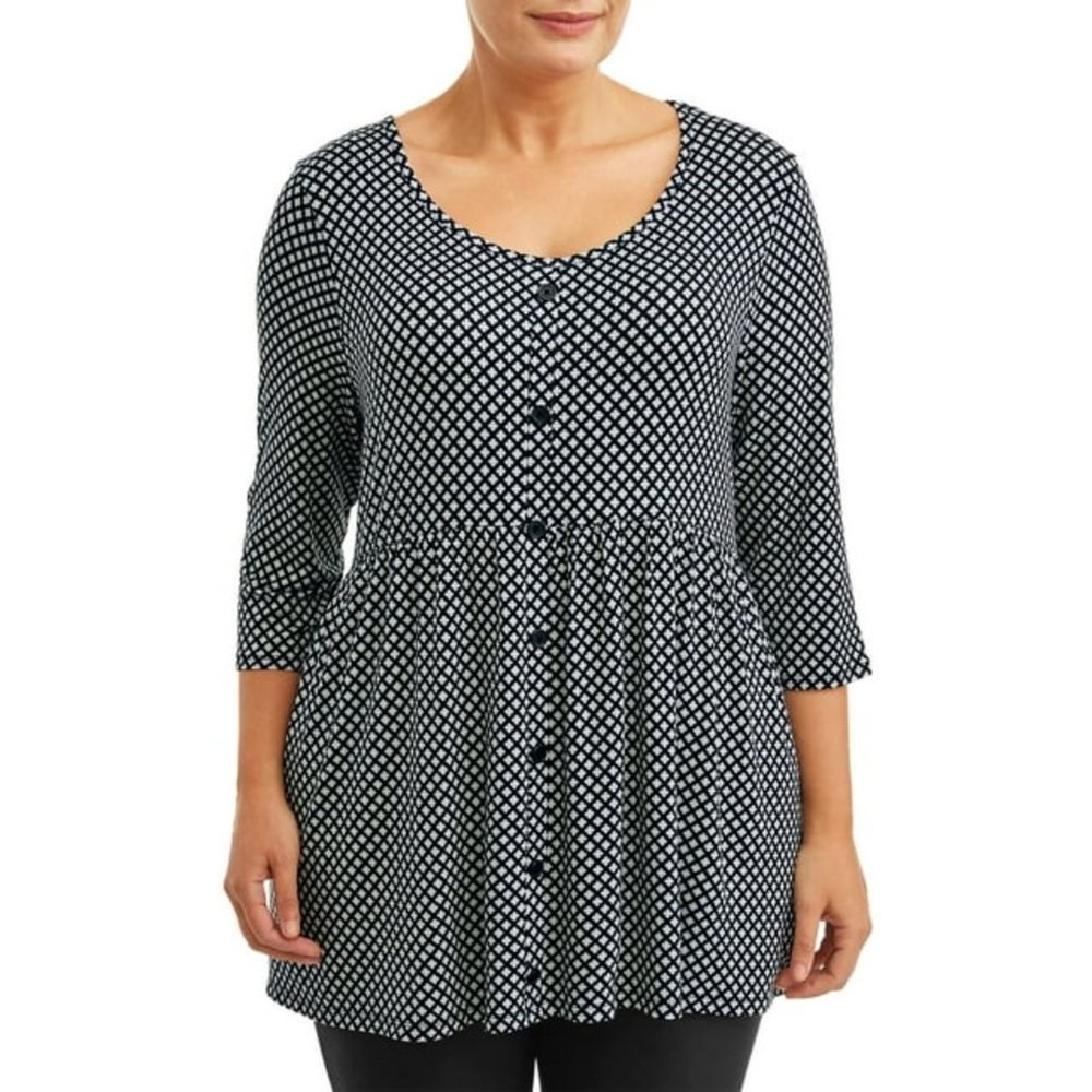 Terra & Sky Women's Plus Size Geo Print Babydoll Button Front Tunic Size 1X