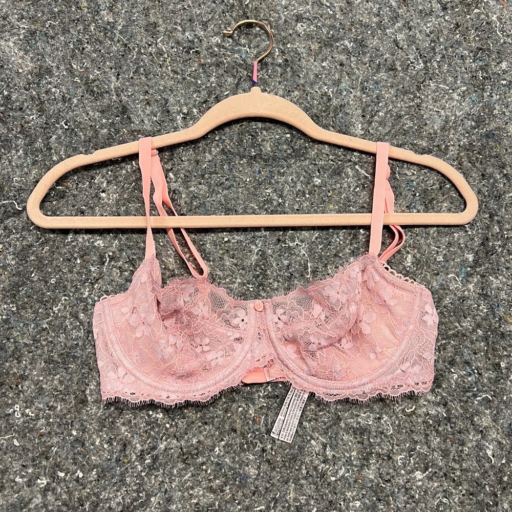 Victoria Secret Bra Women 34D Pink Wire Floral Lace Norm Core