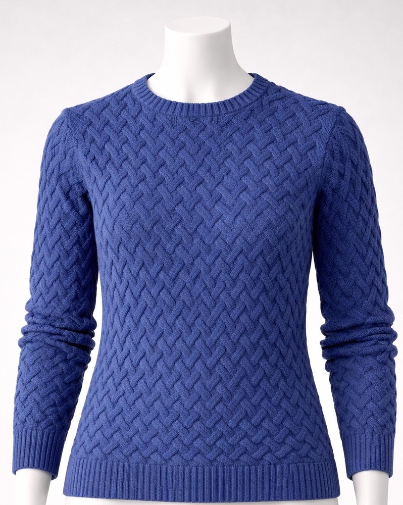 Lands' End Drifter Women's M Blue Sweater Cotton Cable Knit Classic Grandma