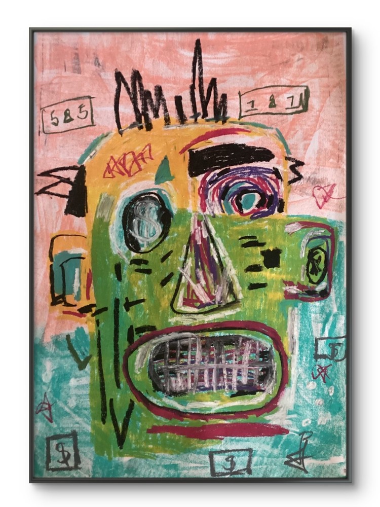 Basquiat Style Graffiti Abstract Bold Face Original  18 by 24 on Paper-image
