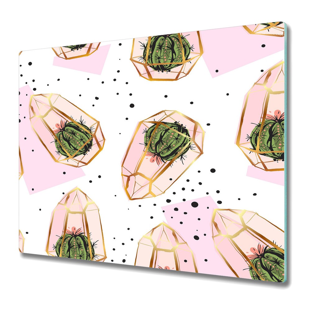 Glass Chopping Cutting Board Geometric Cacti Cactus Illustration Dots 60x52