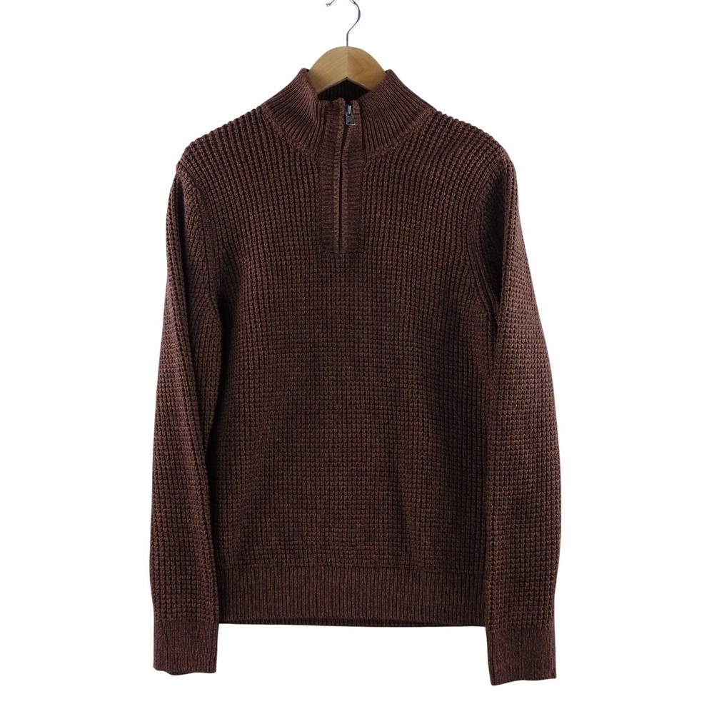 LL Bean Mens Medium Brown Organic Cotton Quarter Zip Pullover Sweater Outdoor